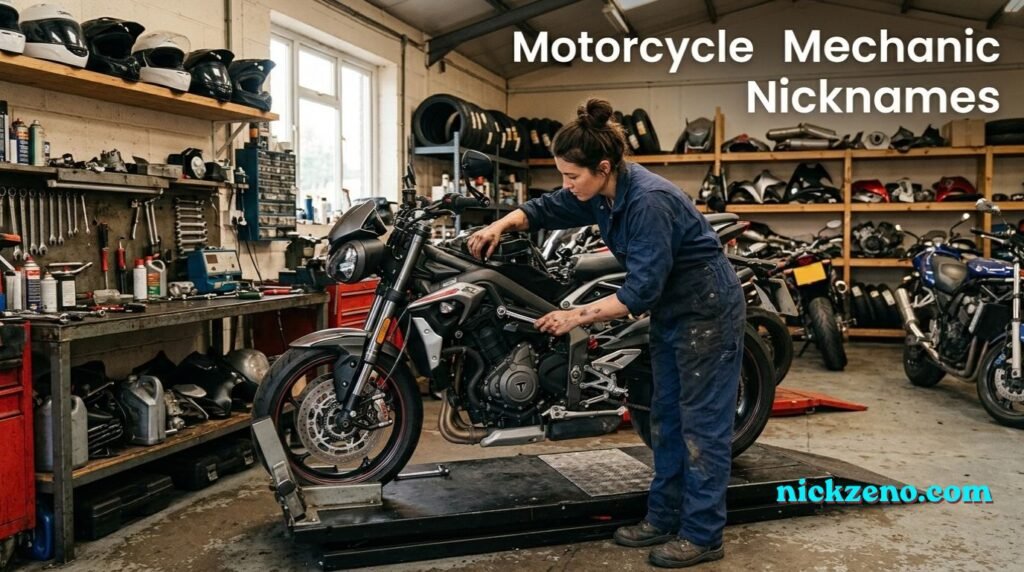 Female motorcycle mechanic repairing a bike
