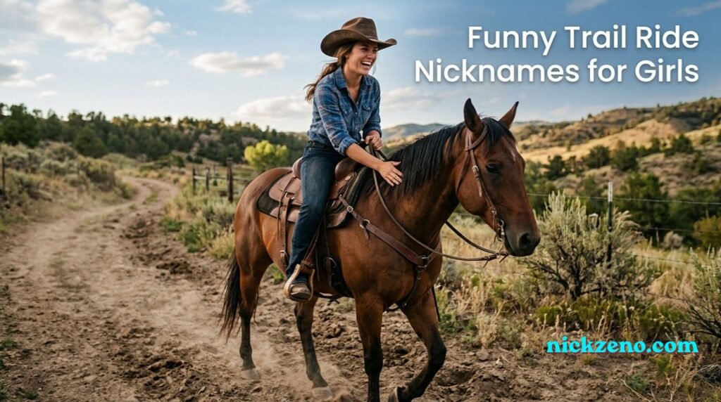Happy cowgirl having fun during a trail ride